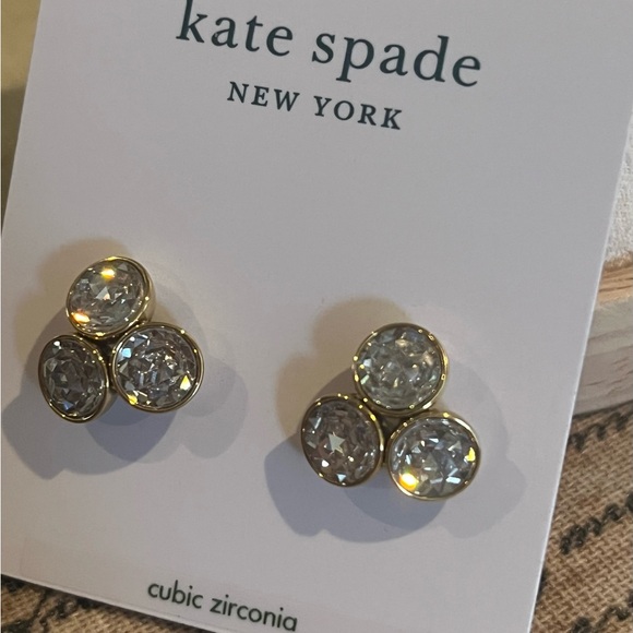 Kate Spade Gold-Tone Cubic Zirconia Stud Earrings Reflecting Pool new with bag - Picture 4 of 6
